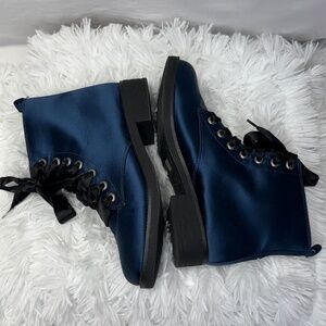 Blue Satin Combat Boots